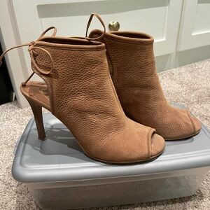 Tan Lucky Brand Peep-Toe Ankle Boots